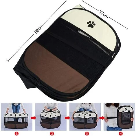 BF Tente Pliable Pour Animaux De Compagnie 8 Sections En Maille Pour Parc à Chiots Pour Chien Chat Lapin (café, L : 91 X 91 X 58 Cm) 4 BF Tente Pliable Pour Animaux De Compagnie 8 Sections En Maille Pour Parc à Chiots Pour Chien Chat Lapin (café, L : 91 X 91 X 58 Cm) – Image 4