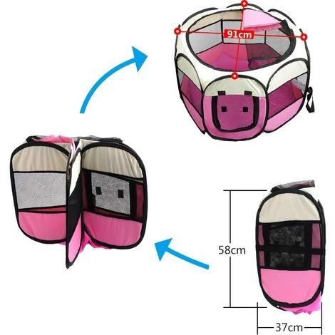 BF Tente Pliable Pour Animaux De Compagnie 8 Sections En Maille Pour Parc à Chiots Pour Chien Chat Lapin (rose, L : 91 X 91 X 58 Cm) 3 BF Tente Pliable Pour Animaux De Compagnie 8 Sections En Maille Pour Parc à Chiots Pour Chien Chat Lapin (rose, L : 91 X 91 X 58 Cm) – Image 3