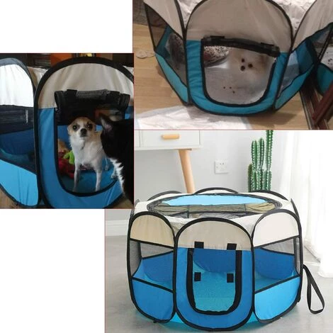 BF Parc Pliable Pour Animaux De Compagnie 8 Sections En Maille Maison Chiot Tente Chenil Pour Chien Chat Lapin Petits Animaux (91 X 91 X 58 Cm, Bleu) 2 BF Parc Pliable Pour Animaux De Compagnie 8 Sections En Maille Maison Chiot Tente Chenil Pour Chien Chat Lapin Petits Animaux (91 X 91 X 58 Cm, Bleu) – Image 2