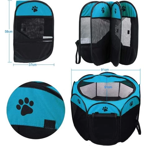 BF Tente Pliable Pour Animaux De Compagnie 8 Sections En Maille Pour Parc à Chiots Pour Chien Chat Lapin (bleu, 91 X 91 X 58 Cm) 5 BF Tente Pliable Pour Animaux De Compagnie 8 Sections En Maille Pour Parc à Chiots Pour Chien Chat Lapin (bleu, 91 X 91 X 58 Cm) – Image 5