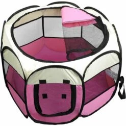 BDD Tente Pliable Pour Animaux De Compagnie Maison En Filet 8 Pièces Pour Chiots, Parc Pour Chiens, Chats, Lapins (Rose, L: 91 * 91 * 58 Cm)