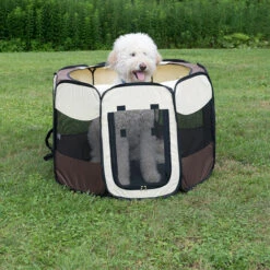 OOBEST Parc Portable Pliable Pour Animal Domestique, Chien, Chat, Chiot (Café) -Niche, chenil, enclos et parc pour chien Soldes 2022 67641472 5