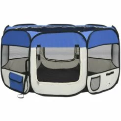 VIDAXL Parc Pliable Pour Chien Avec Sac De Transport Bleu 125x125x61cm - Bleu