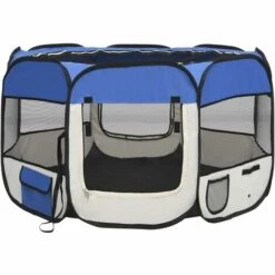 VIDAXL Parc Pliable Pour Chien Avec Sac De Transport Bleu 110x110x58cm - Bleu