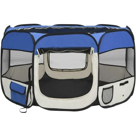 VIDAXL Parc Pliable Pour Chien Avec Sac De Transport Bleu 110x110x58cm - Bleu 3 VIDAXL Parc Pliable Pour Chien Avec Sac De Transport Bleu 110x110x58cm - Bleu – Image 3
