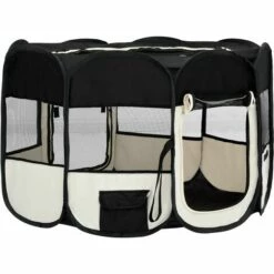 VIDAXL Parc Pliable Pour Chien Avec Sac De Transport Noir 110x110x58cm - Noir -Niche, chenil, enclos et parc pour chien Soldes 2022 67700943 3