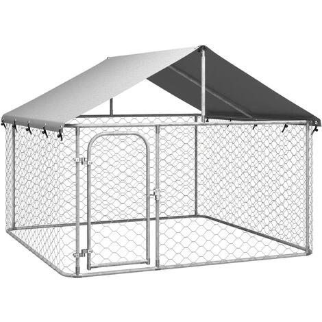 VIDAXL Chenil D'extérieur Avec Toit Pour Chiens 200x200x150 Cm - Argent 2 VIDAXL Chenil D'extérieur Avec Toit Pour Chiens 200x200x150 Cm - Argent – Image 2