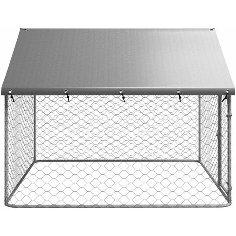 VIDAXL Chenil D'extérieur Avec Toit Pour Chiens 200x200x150 Cm - Argent 3 VIDAXL Chenil D'extérieur Avec Toit Pour Chiens 200x200x150 Cm - Argent – Image 3