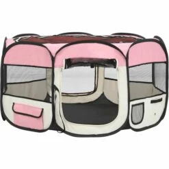 VIDAXL Parc Pliable Pour Chien Avec Sac De Transport Rose 125x125x61cm - Rose -Niche, chenil, enclos et parc pour chien Soldes 2022 67701979 3