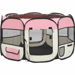 VIDAXL Parc Pliable Pour Chien Avec Sac De Transport Rose 110x110x58cm - Rose