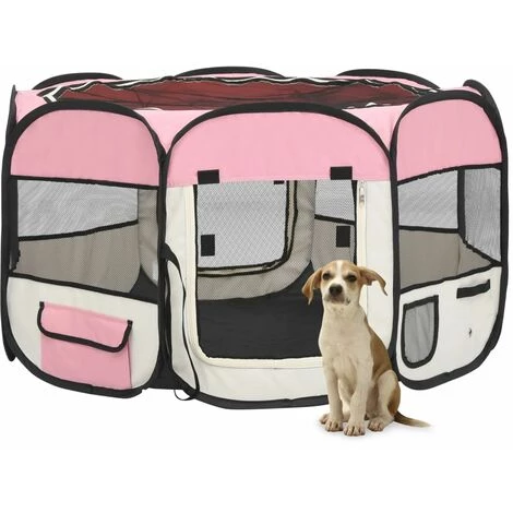 VIDAXL Parc Pliable Pour Chien Avec Sac De Transport Rose 110x110x58cm - Rose 2 VIDAXL Parc Pliable Pour Chien Avec Sac De Transport Rose 110x110x58cm - Rose – Image 2