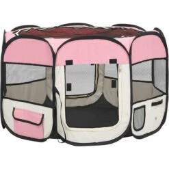 VIDAXL Parc Pour Chiens Pliable Avec Sac De Transport Rose 90x90x58 Cm - Rose