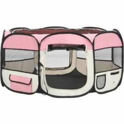 VIDAXL Parc Pliable Pour Chien Avec Sac De Transport Rose 145x145x61cm - Rose -Niche, chenil, enclos et parc pour chien Soldes 2022 67702402 3