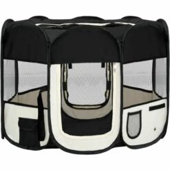 VIDAXL Parc Pour Chiens Pliable Avec Sac De Transport Noir 90x90x58 Cm - Noir