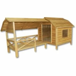 WILTEC Niche Pour Chien Maison XXL Bois Balcon Jardin Terrasse Porte à Lamelles Chien
